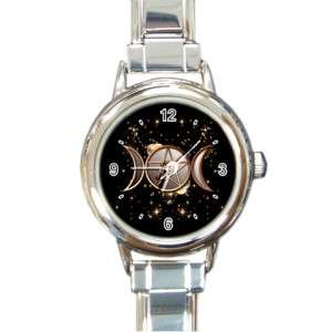 GOLD WICCA PAGAN WITCH MOONS Round Italian Charm Watch  