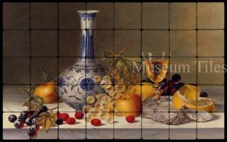32x20 Fruits and Wine Still Life Fine Art Ceramic Tiles  
