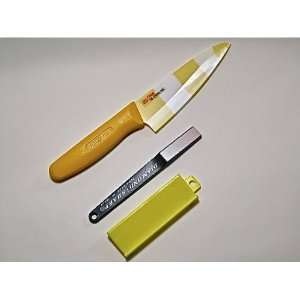 Forever Ceramic Kitchen Knife 14cm Yellow and White with Sharpener