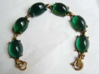 RARE Emerald Green Vintage Monet JELLY BELLY Glass Cabochon Bracelet