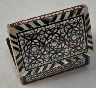 Small Egyptian Mother of Pearl Inlaid Wood Jewelry Box  