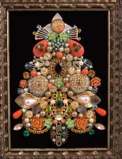 DIVINE Vintage JEWELRY Christmas Tree Framed Art PIN EARRINGS 