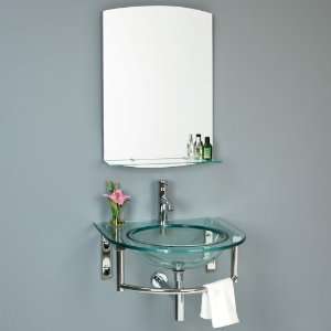   Lowry Clear Glass Wall Hung Sink with Mirror and Shelf