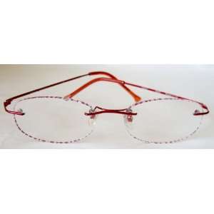   B130) Rimless Red Metal Frame, Reading Glasses, +1.25 