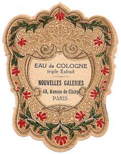 Vintage French Paris Perfume Label Eau de Cologne c1900  