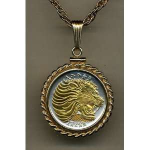   Gorgeous 2 Toned Gold on Silver Ethiopia Lion, Coin Necklaces Beauty
