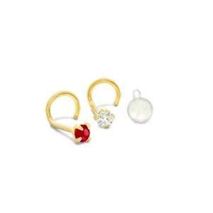   Nose Stud Set with Synthetic Ruby and Cubic Zirconia in 14K Gold GOLD