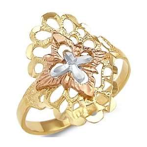   12   14k Yellow White and Rose Gold Tri Color New Cross Ring Jewelry