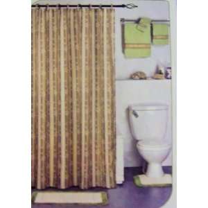  Green Stripe Floral Shower Curtain Set w/ Fabric Covered 
