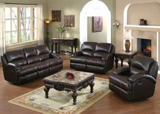 Casual Black Real Leather Sofa Loveseat Chair Recliner 2 Pc Living 