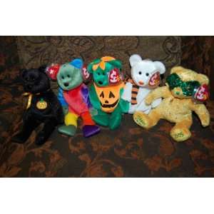  (5) Halloween Ty Beanie Baby Bears Quivers,Masquerade 