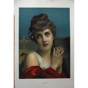   1887 Colour Damaged Print Beautiful Woman Lady Faith