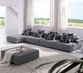 Contemporary Zebrano Fabric Sectional Sofa with Chaise and Stool 