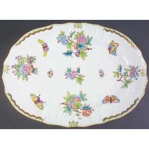 Herend Queen Victoria (Green Border) Oval Serving Platter, Fine China 