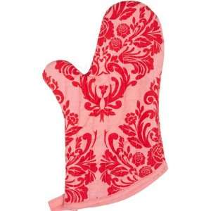 Pink and Red Damask Oven Mitt 