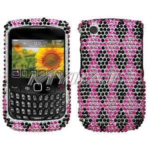 Blackberry 8520 Pink Black Rhombic Plaid Diamante Protector Cover