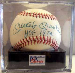 Mickey Mantle Autographed Signed AL Baseball HOF 74 Graded 7.5 PSA/DNA 