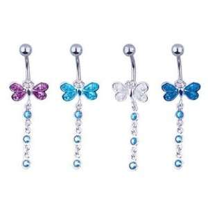  316L Surgical Steel   Blue Glitter Butterfly Belly Ring 