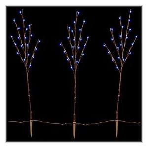 Set of 3 Blue LED Brown Twig Pathway Light Stakes 