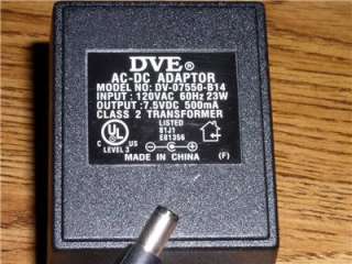 DVE AC DC ADAPTER MODEL NO DV 07550 B14 INPUT 120 VAC CLASS 2 