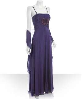 Alberto Makali purple beaded bodice silk gown