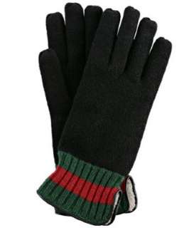 Gucci black cashmere signature stripe gloves  