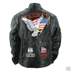 Mens Buffalo Leather Motorcycle Jacket W/Patches XLG  