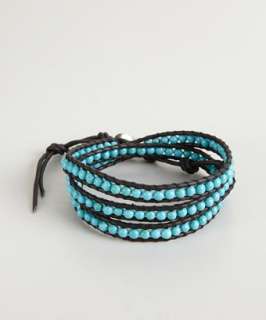 Chan Luu turquoise beaded and leather triple wrap bracelet   