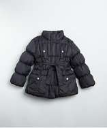 BABY navy quilted snap front belted down coat style# 318162001