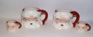   Large Ceramic Winking Santa Mugs Japan & 2 Mini Plastic Mugs  