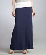 Splendid navy and white colorblock stretch cotton jersey maxi skirt 