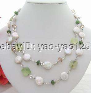 Beautiful 12mm Coin Pearl&Prehnite&Crystal Necklace  