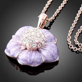 ARINNA violet petal crystal rose GP Necklace pendant  
