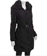 style #313374701 black quilted down convertible collar belted jacket