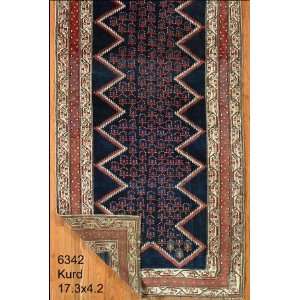    4x17 Hand Knotted Kurd Kurdistan Rug   42x173
