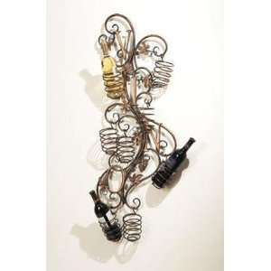   Wall Mount 8 Bottle Vino Wine Rack with Leaf Accents