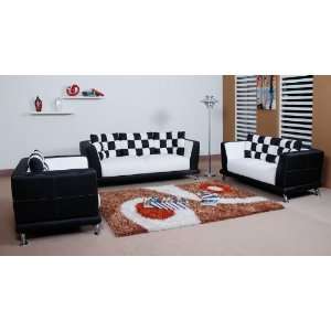  Bishop Bonded Leather 3Pcs Sofa Set   White / Black