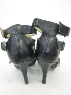 GLAZE Black Leather Strappy Open Toe Heels Pumps 8.5  