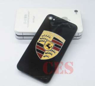 Black Porsche Glass full back Battery Cover Case Door for iPhone4 4G 