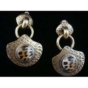   Ox Electroplate Dangle Clip on Fashion Earrings with Leopard Stones