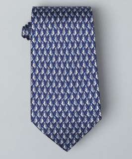 Salvatore Ferragamo marine blue butterfly side print Nastro silk tie