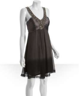 Sue Wong charcoal ombre silk beaded halter dress   