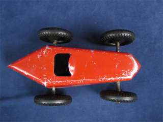Vintage Pressed Steel Toy Race Car Plastic Wheels Tin  