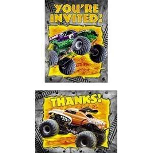  Monster Jam Trucks Invitations and Thank You Notes 16 Pack 