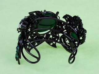   Emerald Glass Crystal Rhinestones Green Poison Ivy Gem Cuff Bracelet