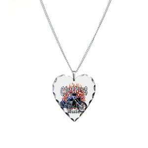  Necklace Heart Charm Choppers Rule Flaming Motorcycle and 