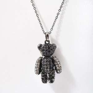   Gloss Silver Plated Movable Hermitite Teddy Bear Charm and Chain Set