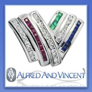 Princess Cut Red Ruby Blue Sapphire Emerald Diamond Necklace Pendant 