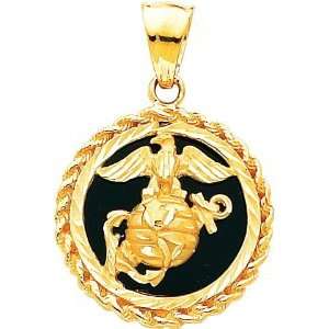  14K Gold Onyx US Marine EGA Charm Jewelry
