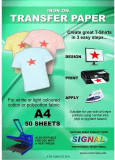 Iron On T Shirt Transfer Paper for White or Light Coloured Fabrics